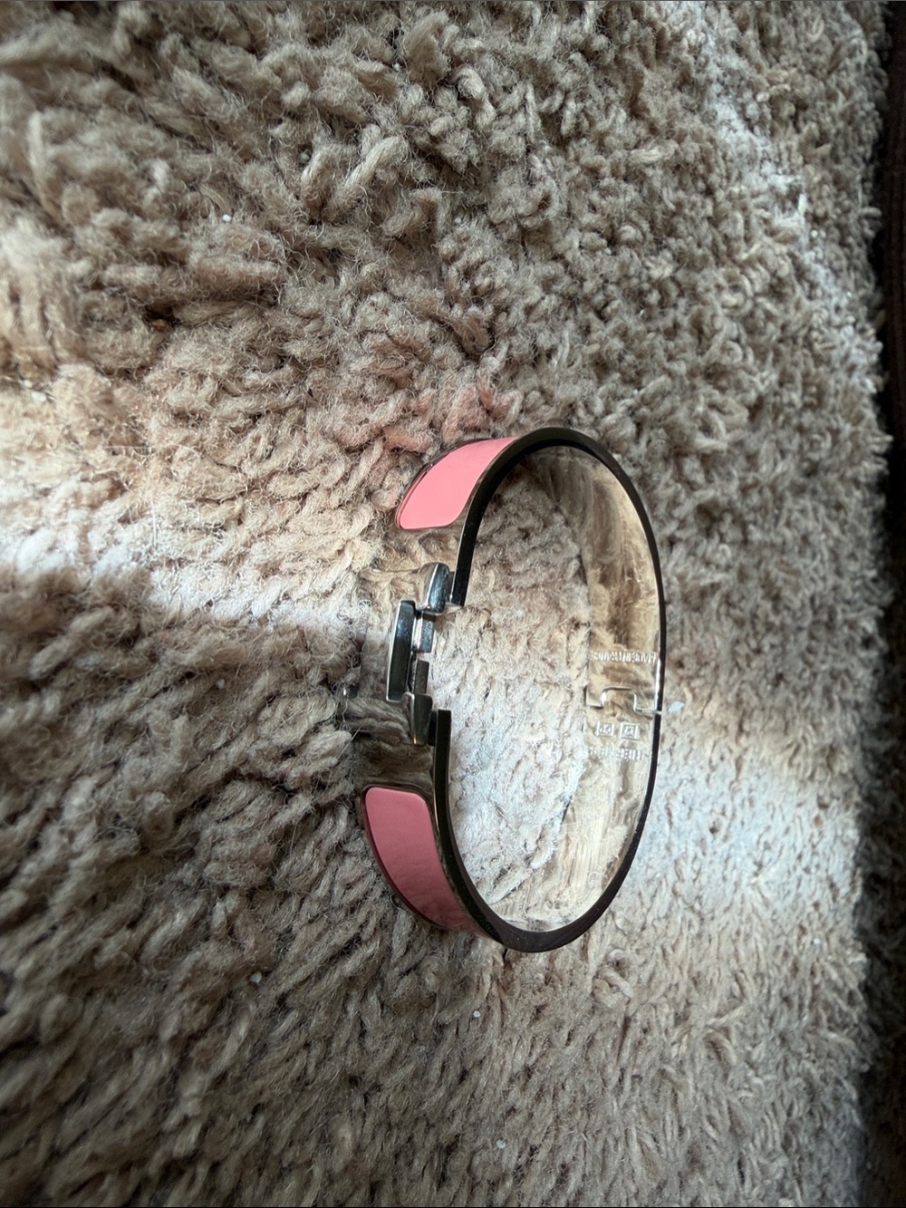Hermes Pink Enamel Hinged Bangle Bracelet